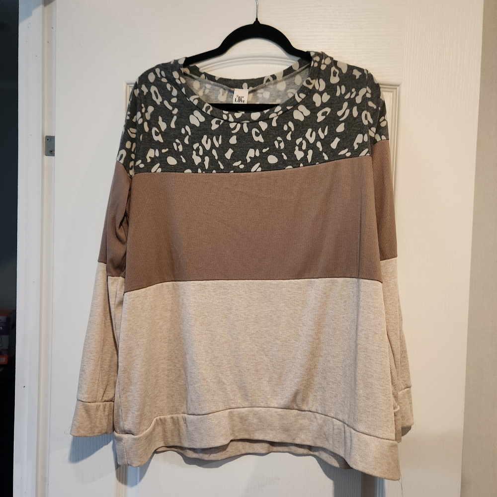 Sew In Love Gray and Brown Color Block Blouse
